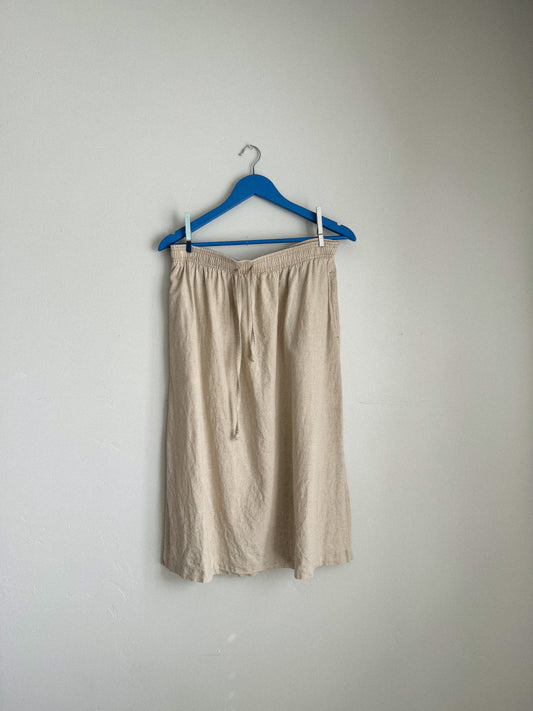Vintage Linen Blend Midi Skirt