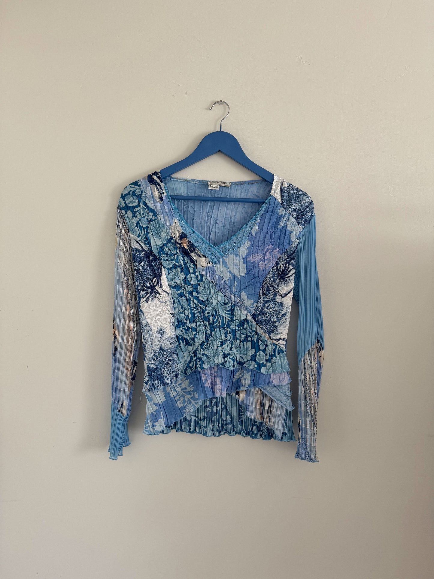 Vintage Blue Textured Long Sleeve Top