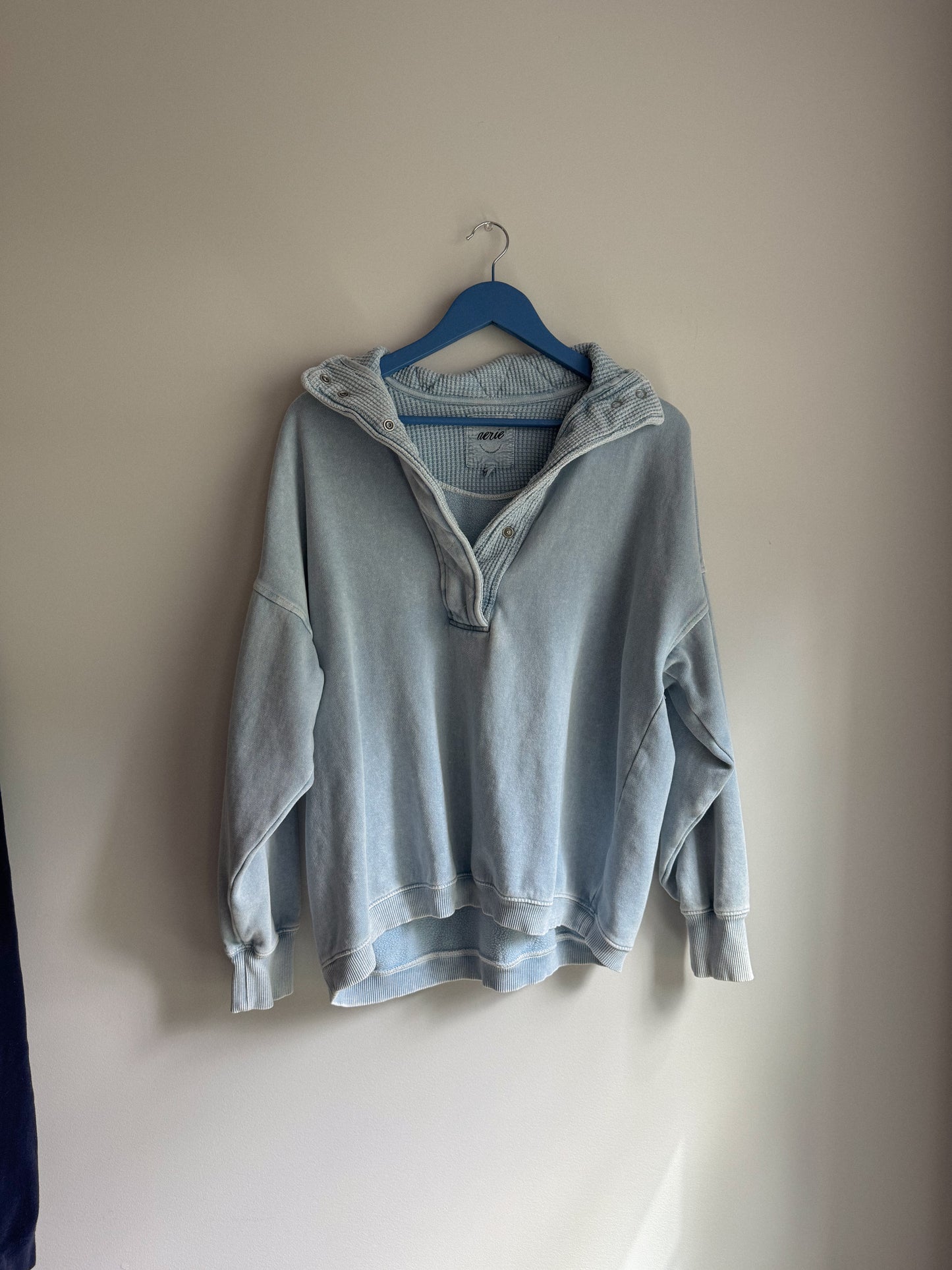 Aerie Getaway Quarter Snap Sweatshirt (Blue)