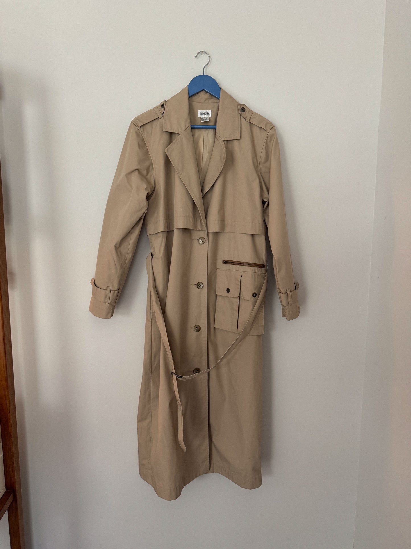 Vintage Leather Accent Trench Coat