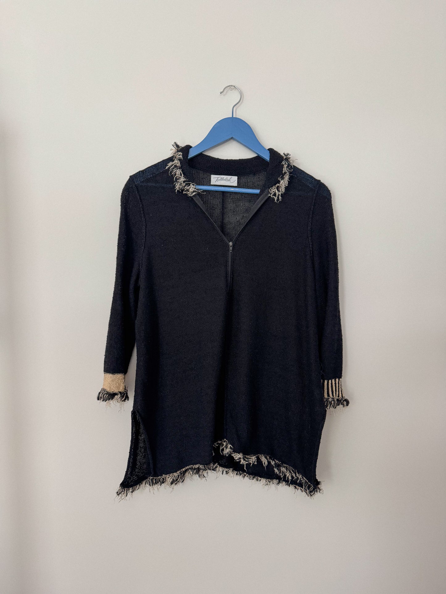 Vintage Fringe Hem Half Zip Sweater