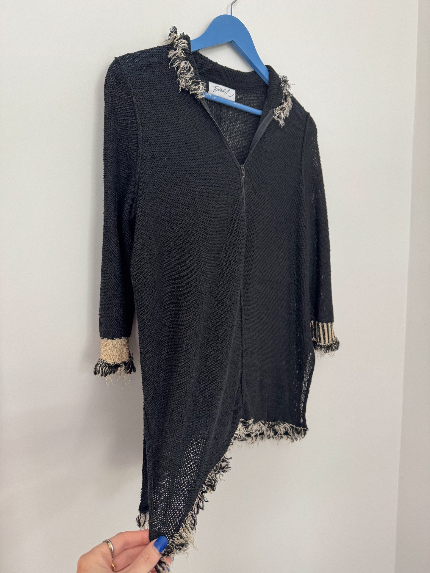 Vintage Fringe Hem Half Zip Sweater