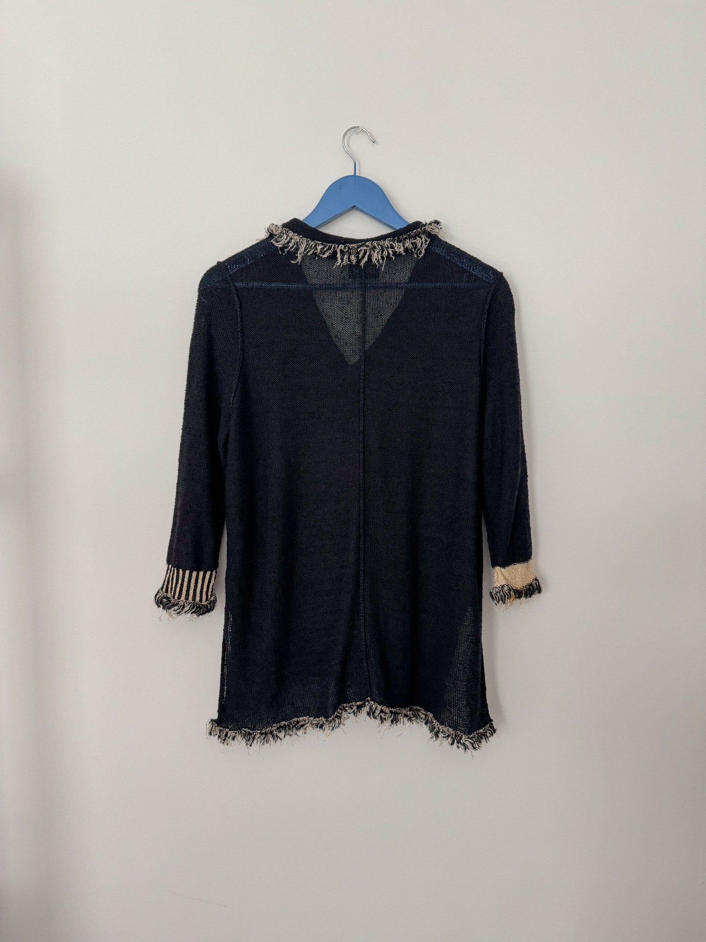 Vintage Fringe Hem Half Zip Sweater