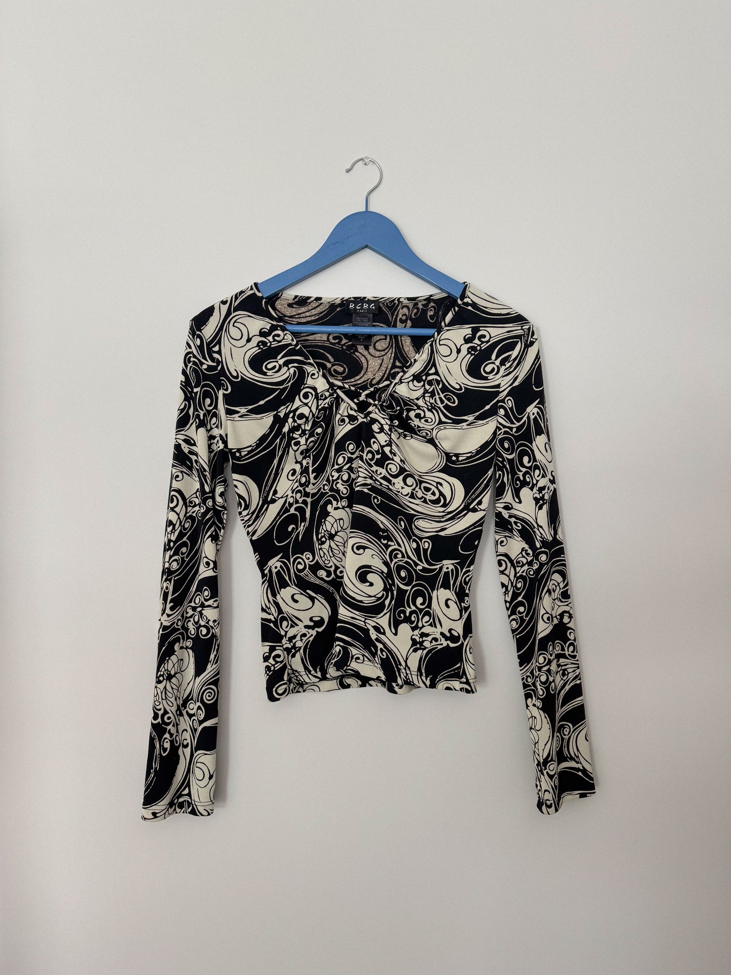 Retro BCBG Paris Printed Long Sleeve Top
