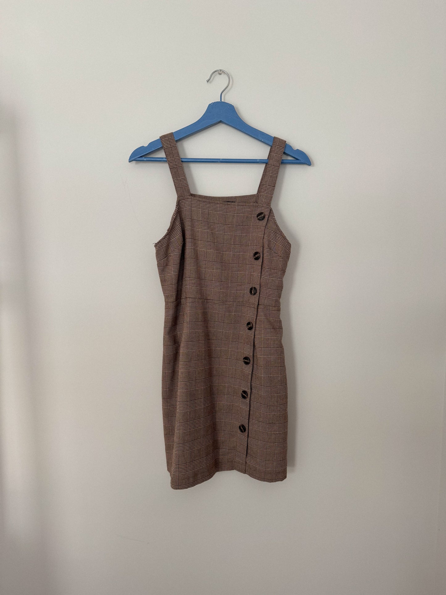 Plaid Button Overall Dress