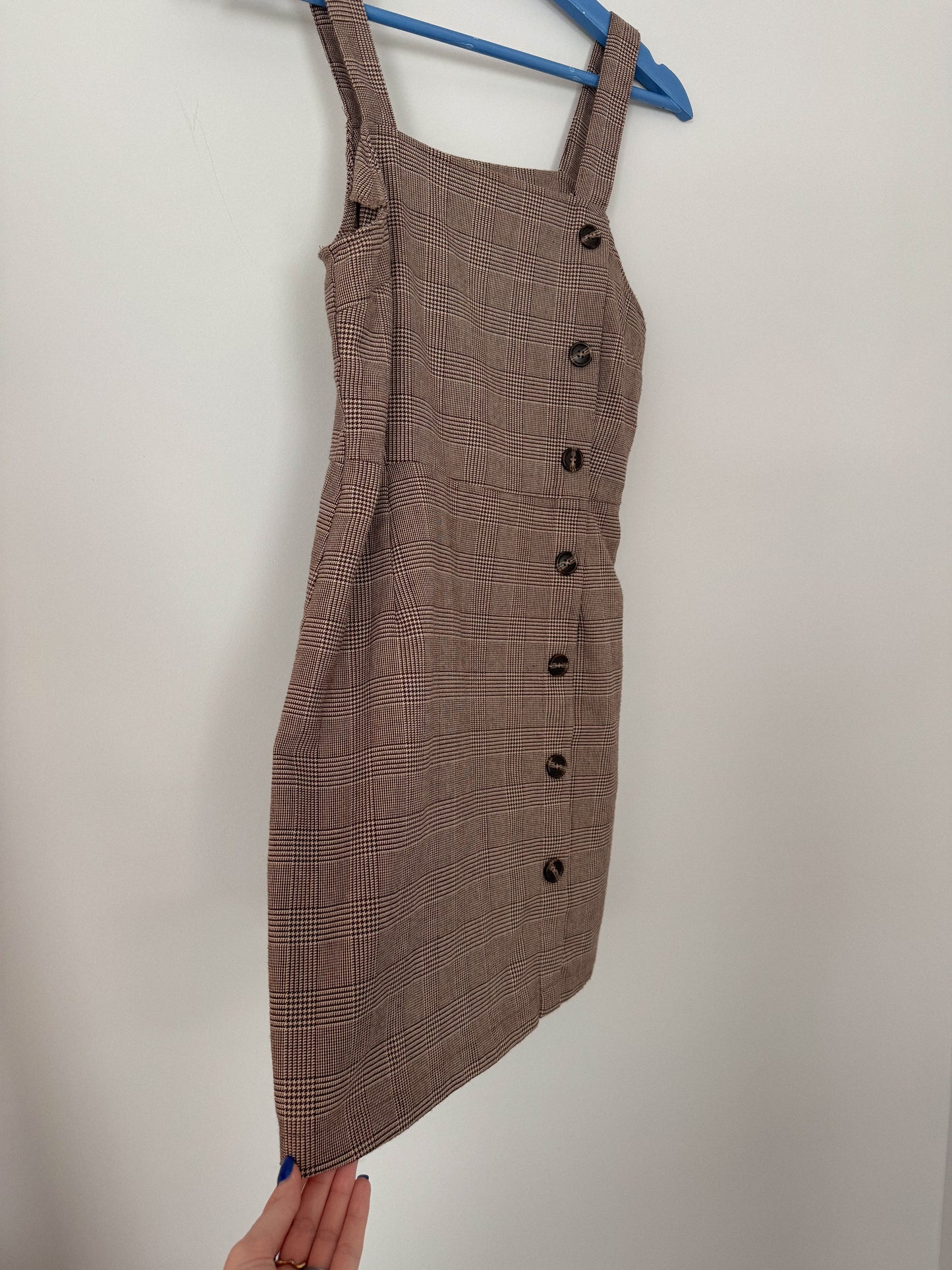 Plaid Button Overall Dress