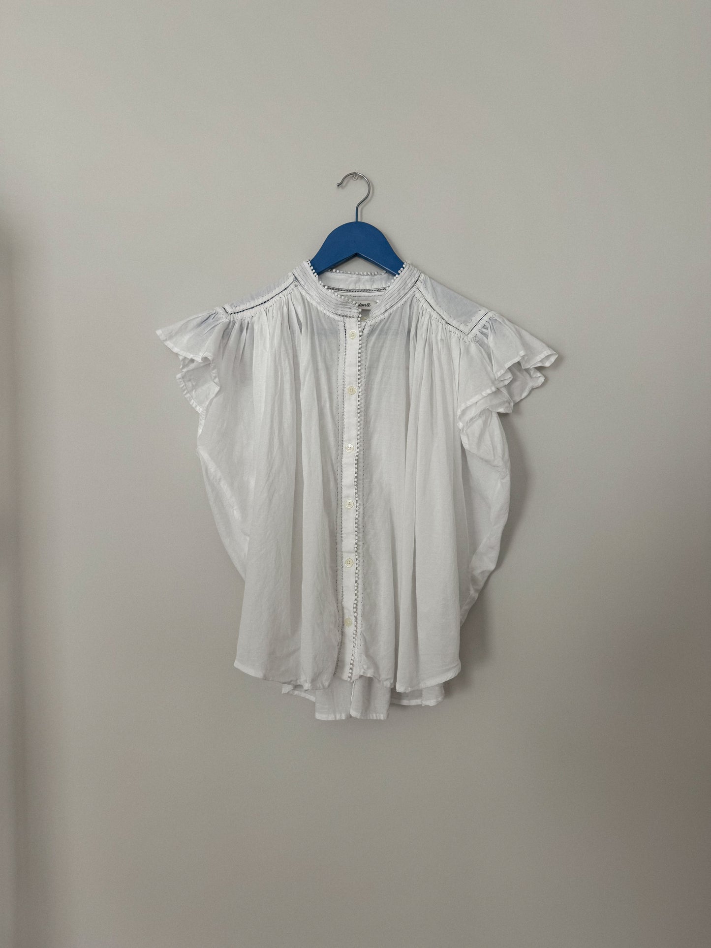 Madewell Shirred-Lace Trim Top