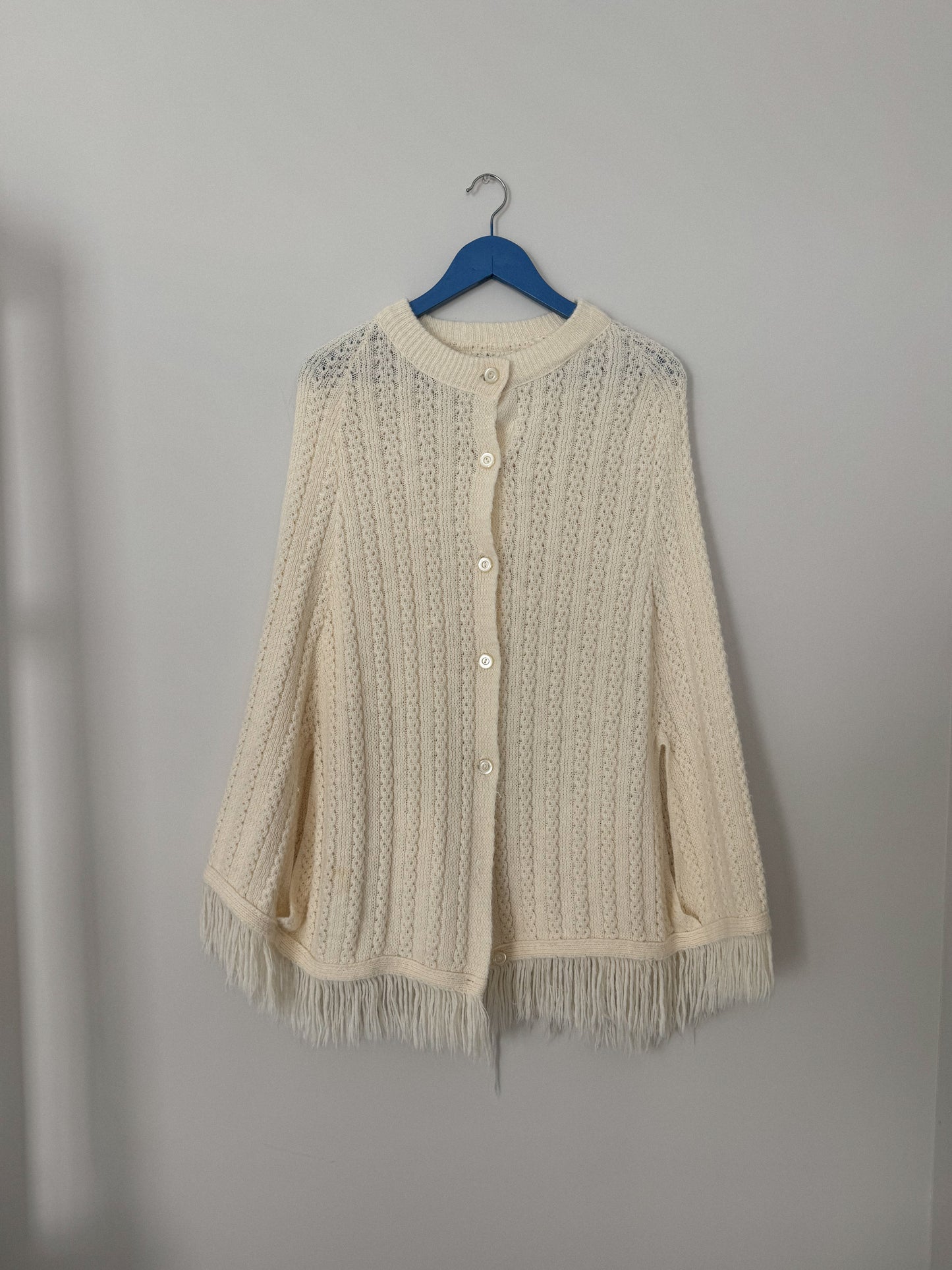Vintage Hand-Knit Fringe Poncho