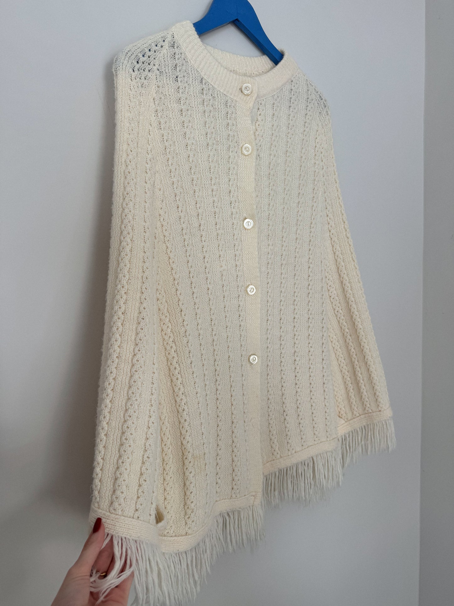 Vintage Hand-Knit Fringe Poncho