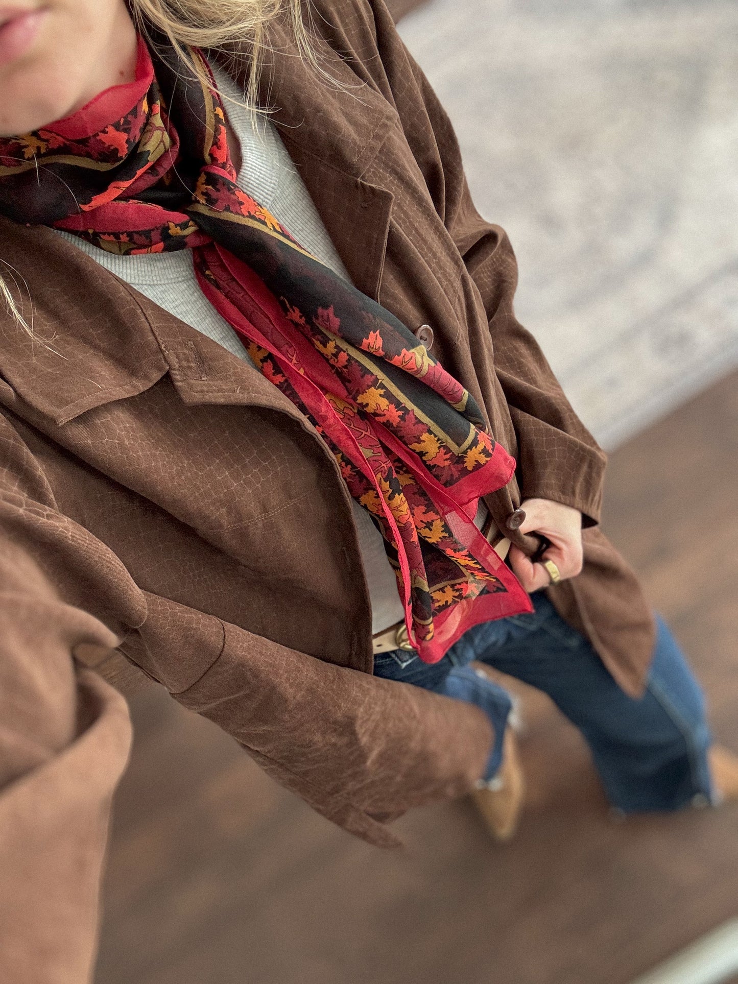 Vintage Silk Maple Leaves Scarf