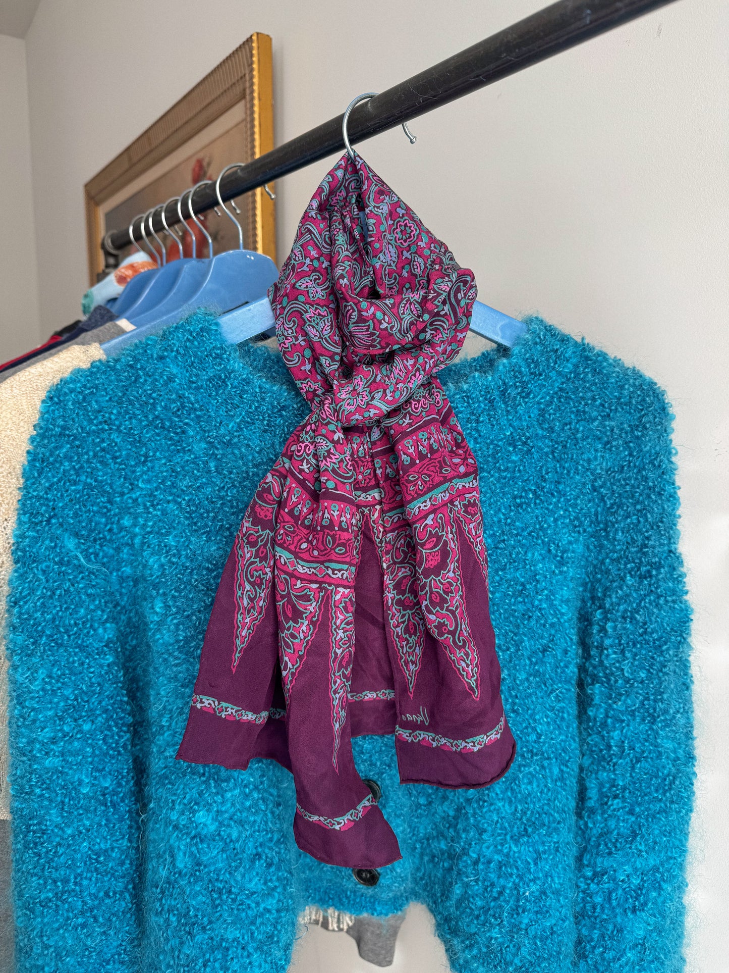 Vintage Purple Floral Silk Scarf