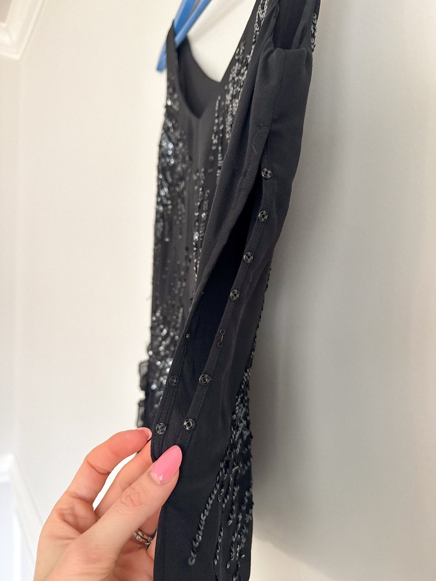 Y2K Rare BCBG Sequin Silk Asymmetrical Hem Tank