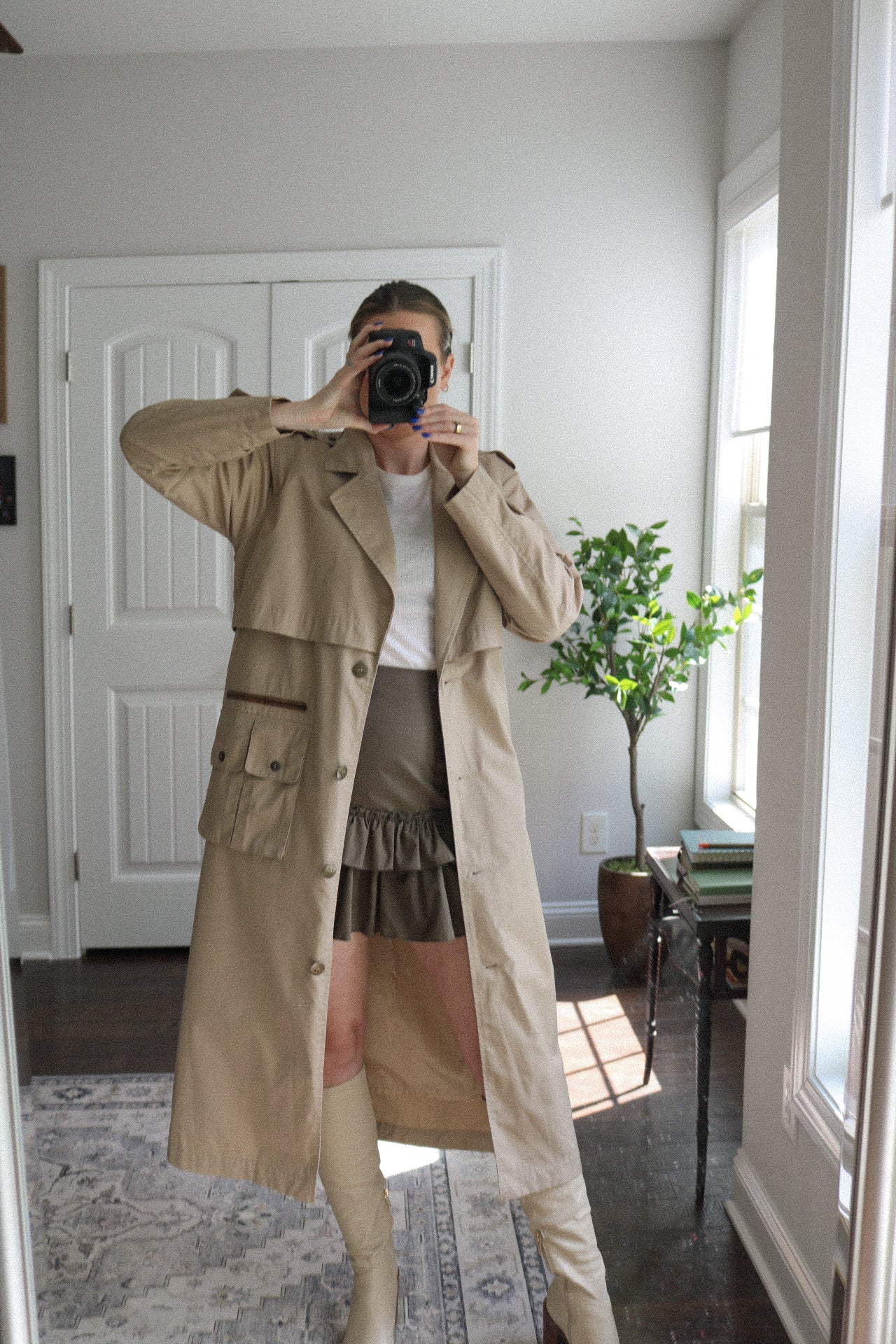 Vintage Leather Accent Trench Coat