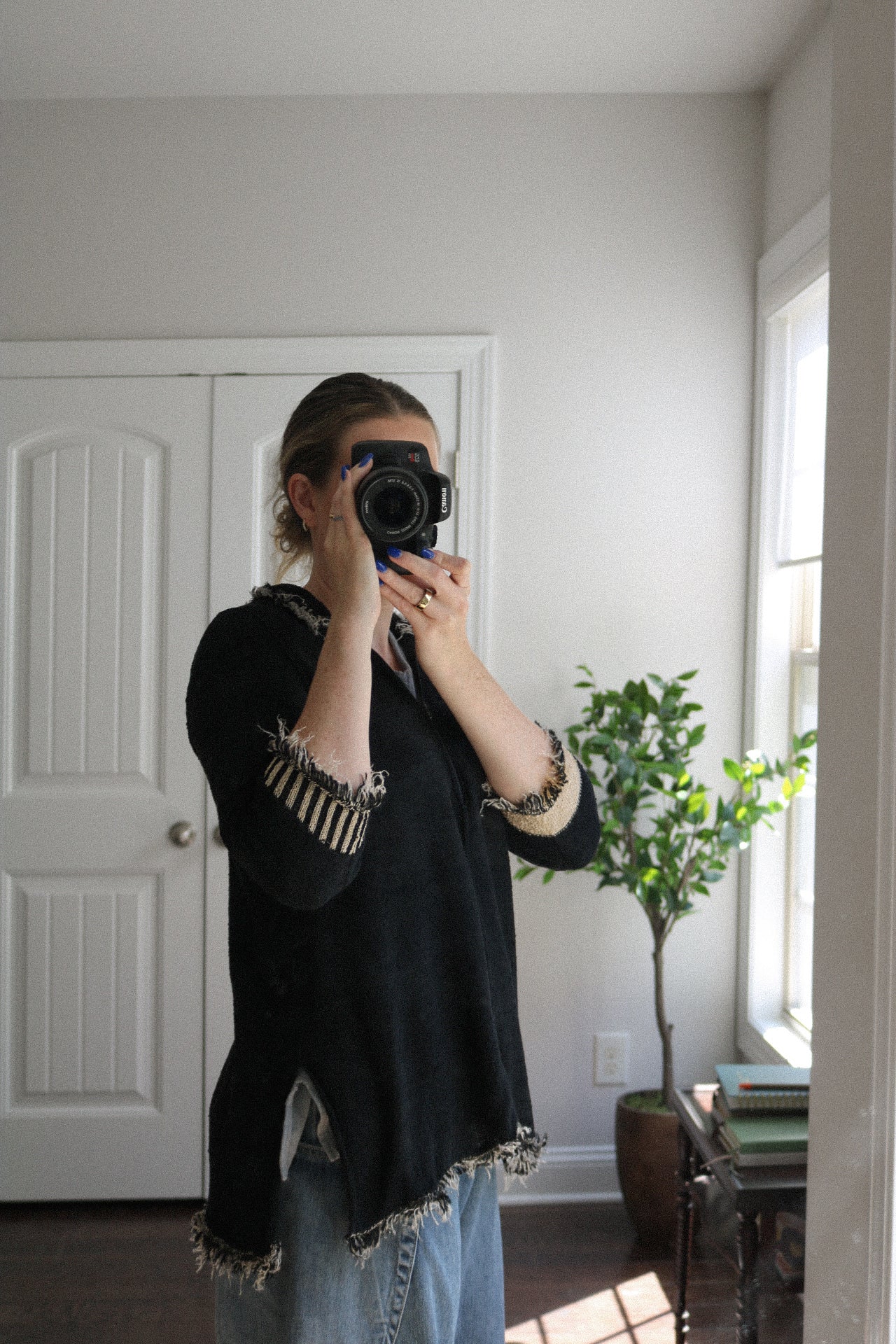 Vintage Fringe Hem Half Zip Sweater