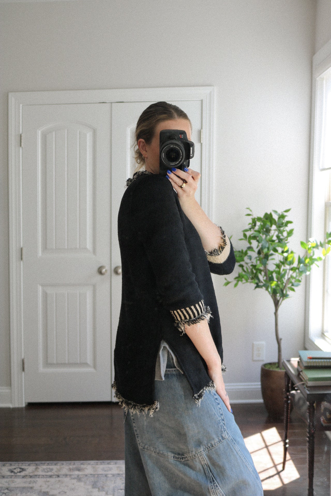 Vintage Fringe Hem Half Zip Sweater