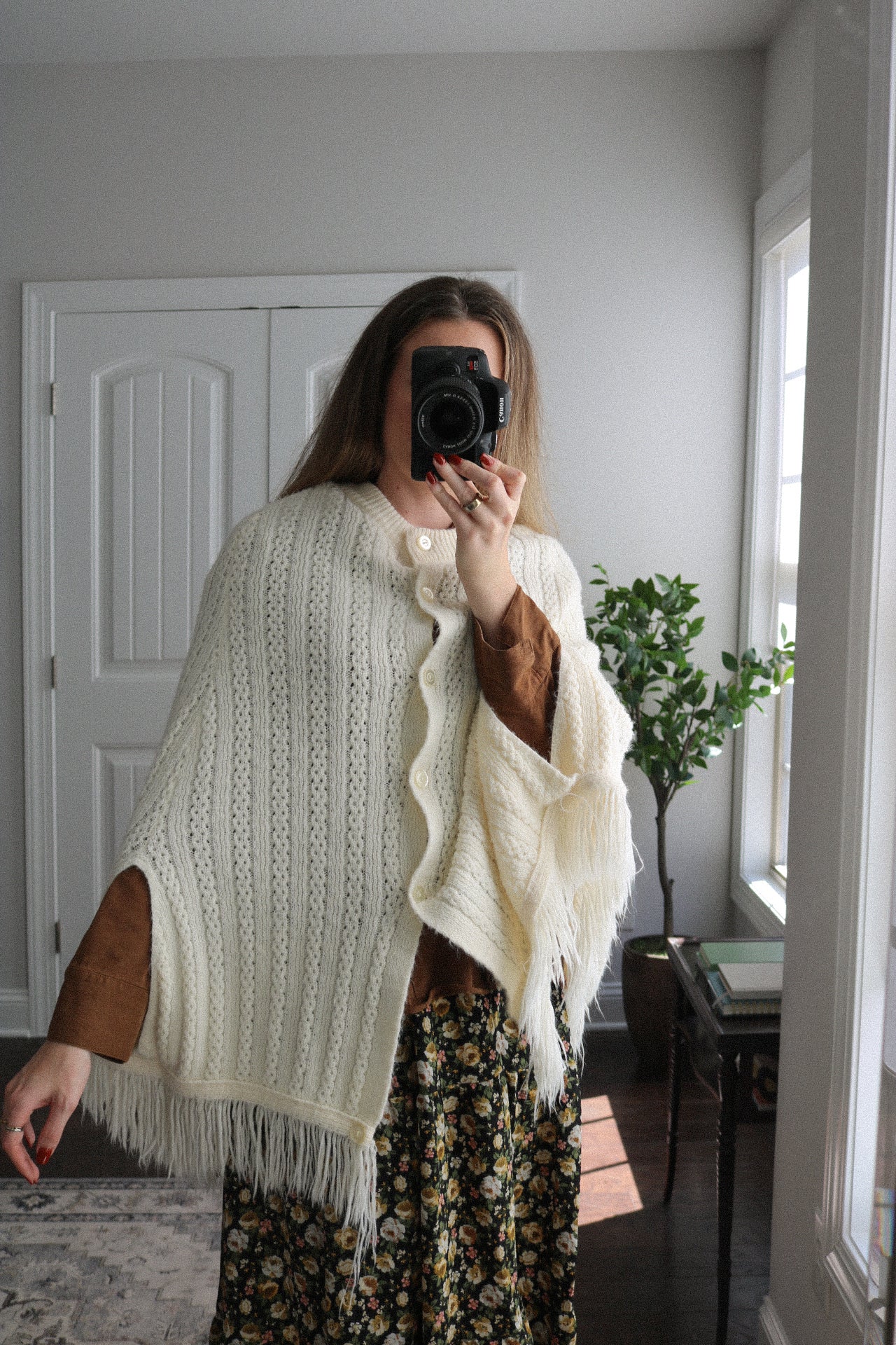 Vintage Hand-Knit Fringe Poncho