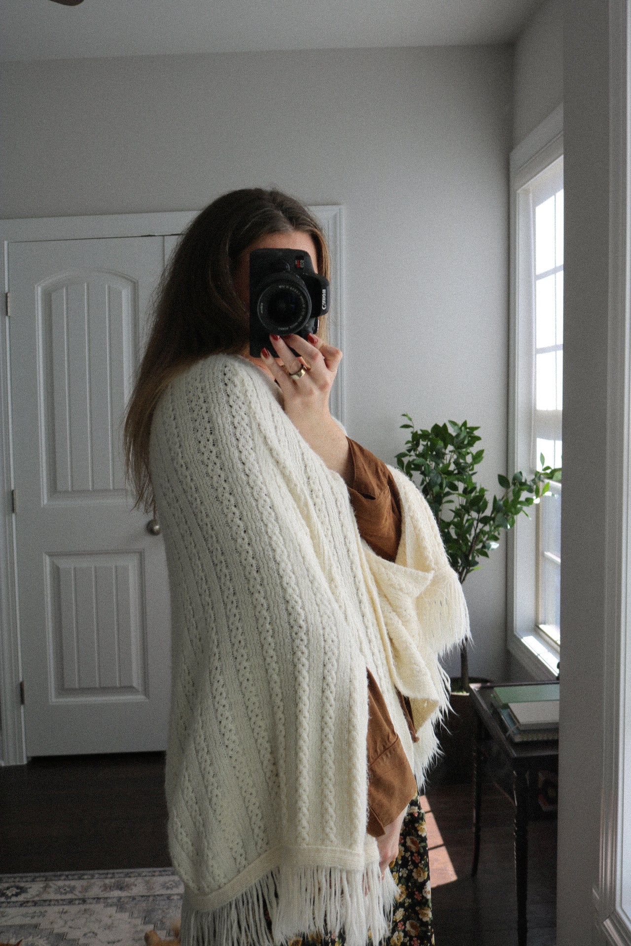 Vintage Hand-Knit Fringe Poncho