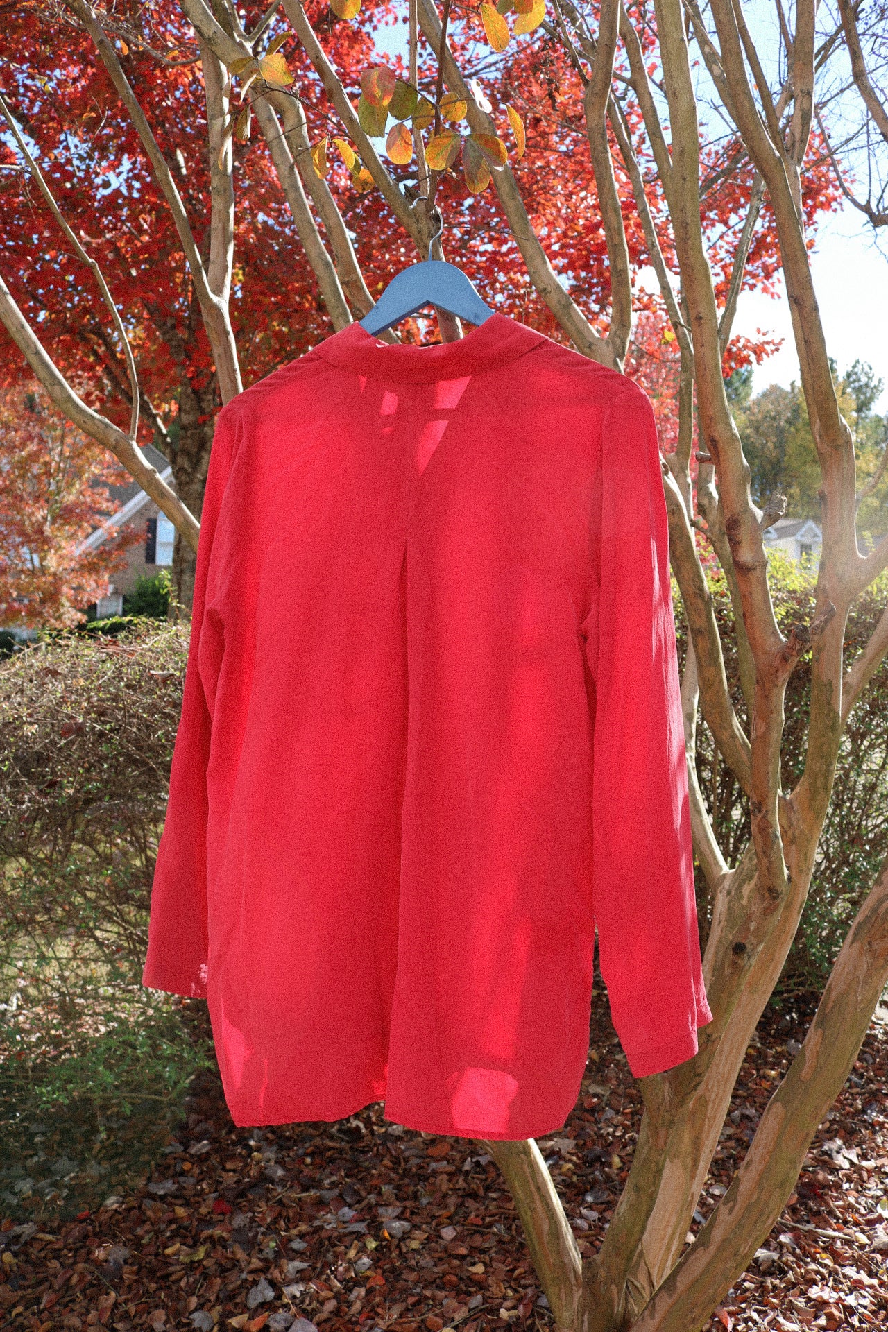 Vintage Red Pure Silk Button Up