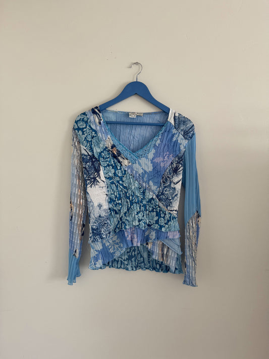Vintage Blue Textured Long Sleeve Top