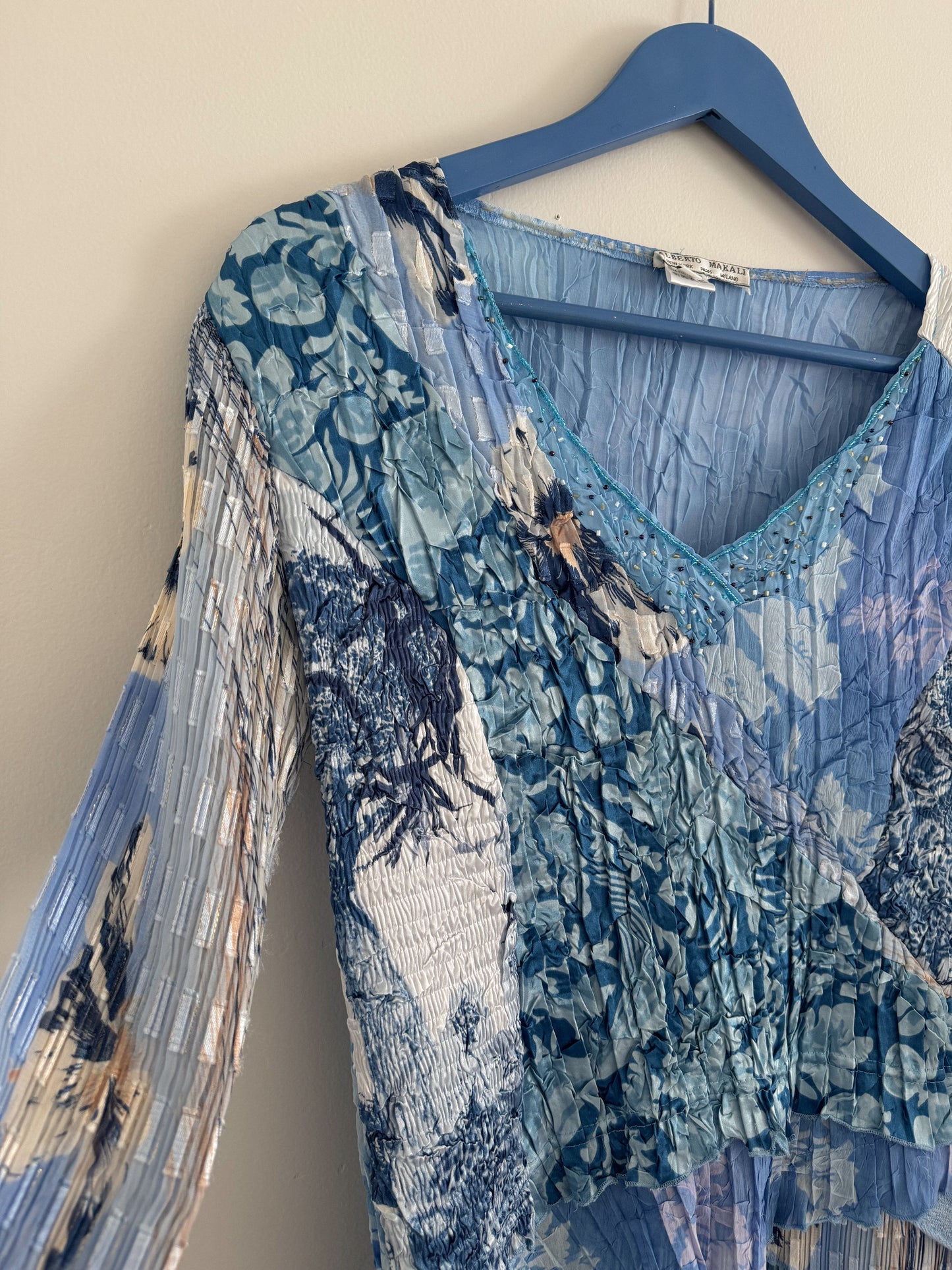 Vintage Blue Textured Long Sleeve Top