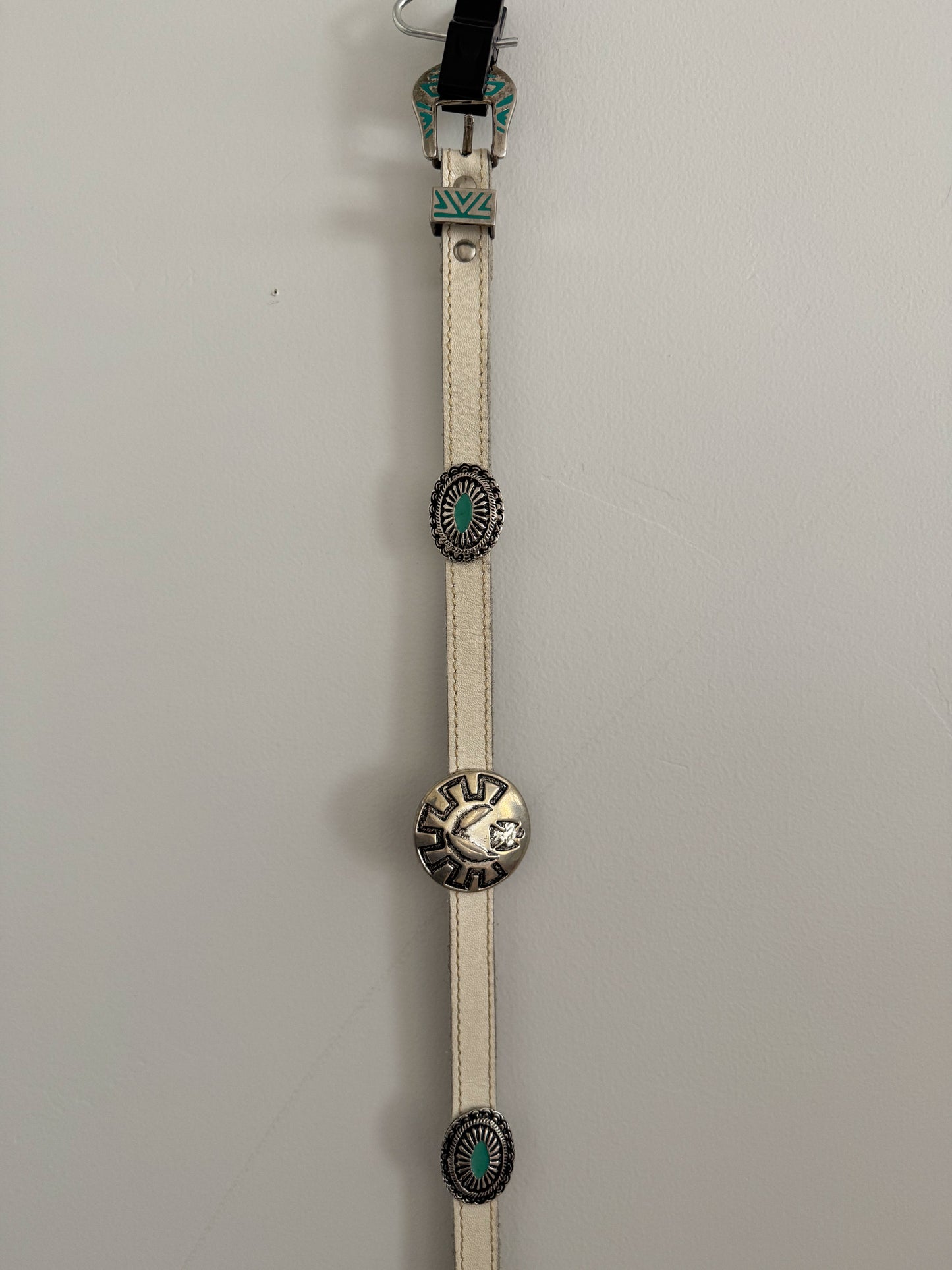 Vintage Western White/Teal Concho Belt