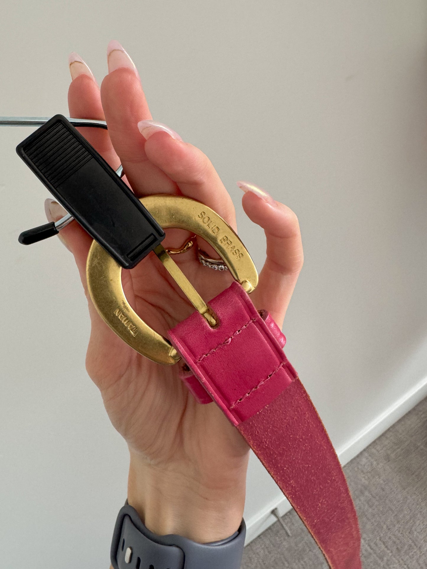 Vintage Pink Leather/Brass Belt