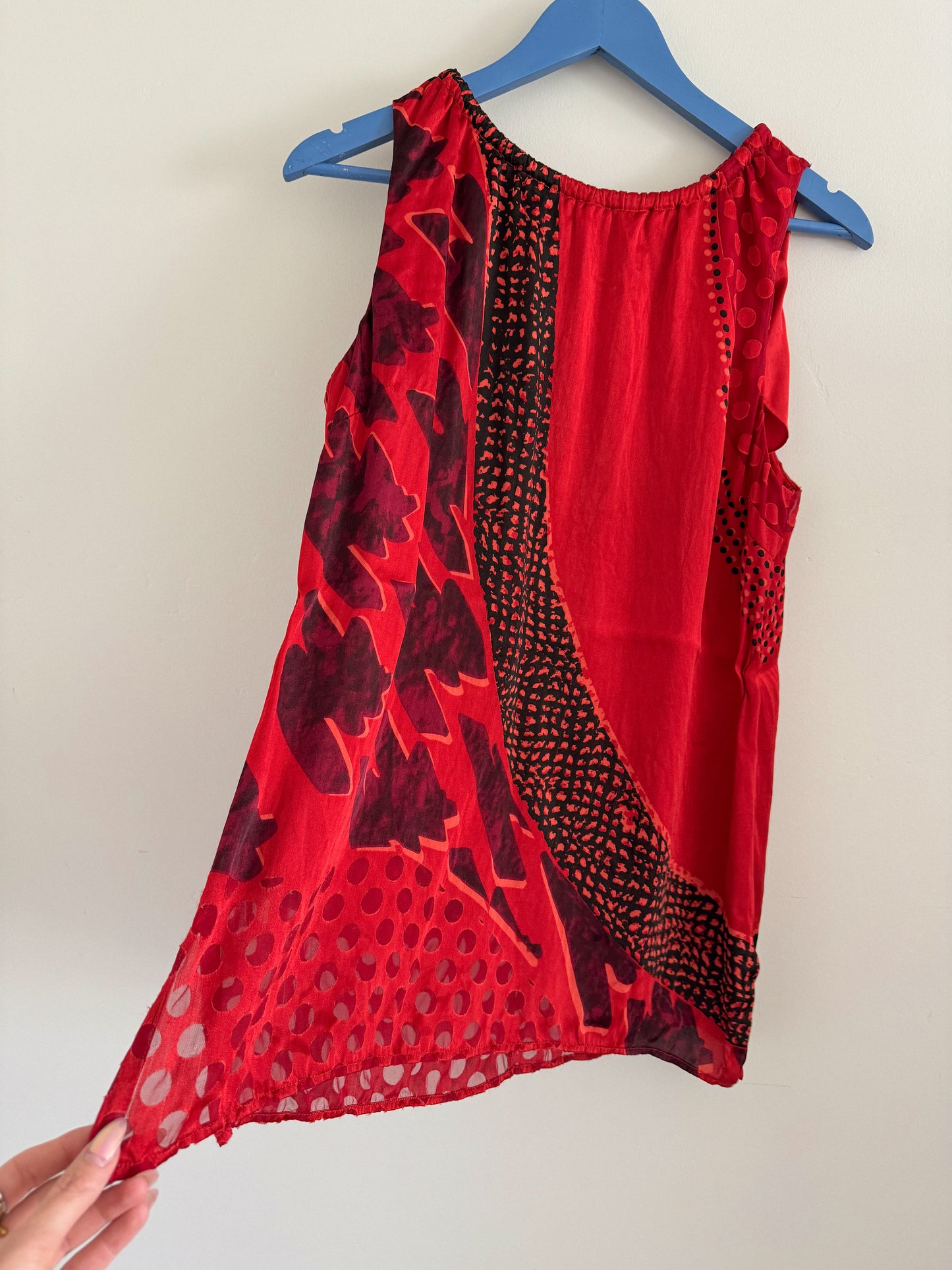 Vintage Red Silk Printed Tank
