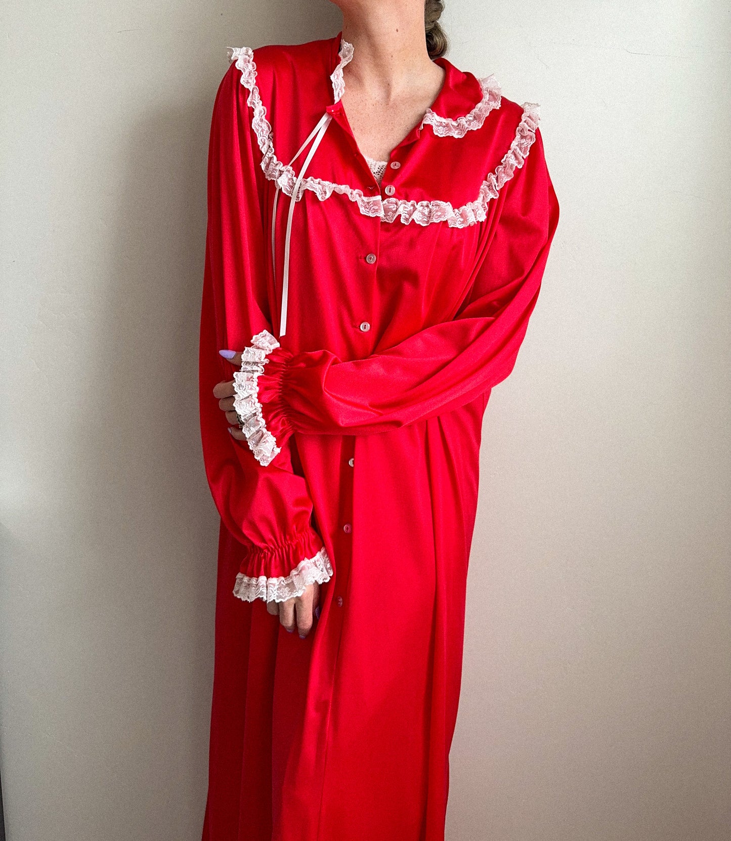 Vintage Red Slip Peignoir