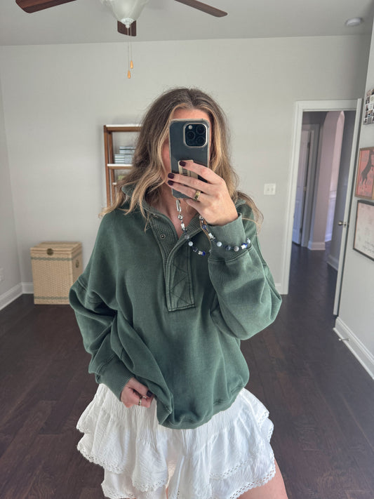 Aerie Getaway Quarter Snap Sweatshirt (Green)