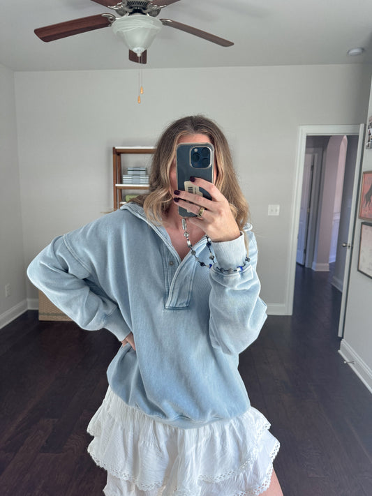 Aerie Getaway Quarter Snap Sweatshirt (Blue)