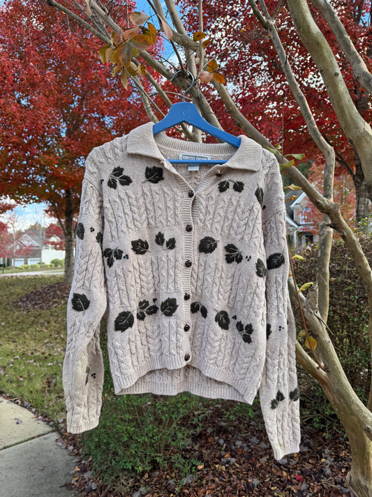 Vintage Fall Leaves Knit Cardigan