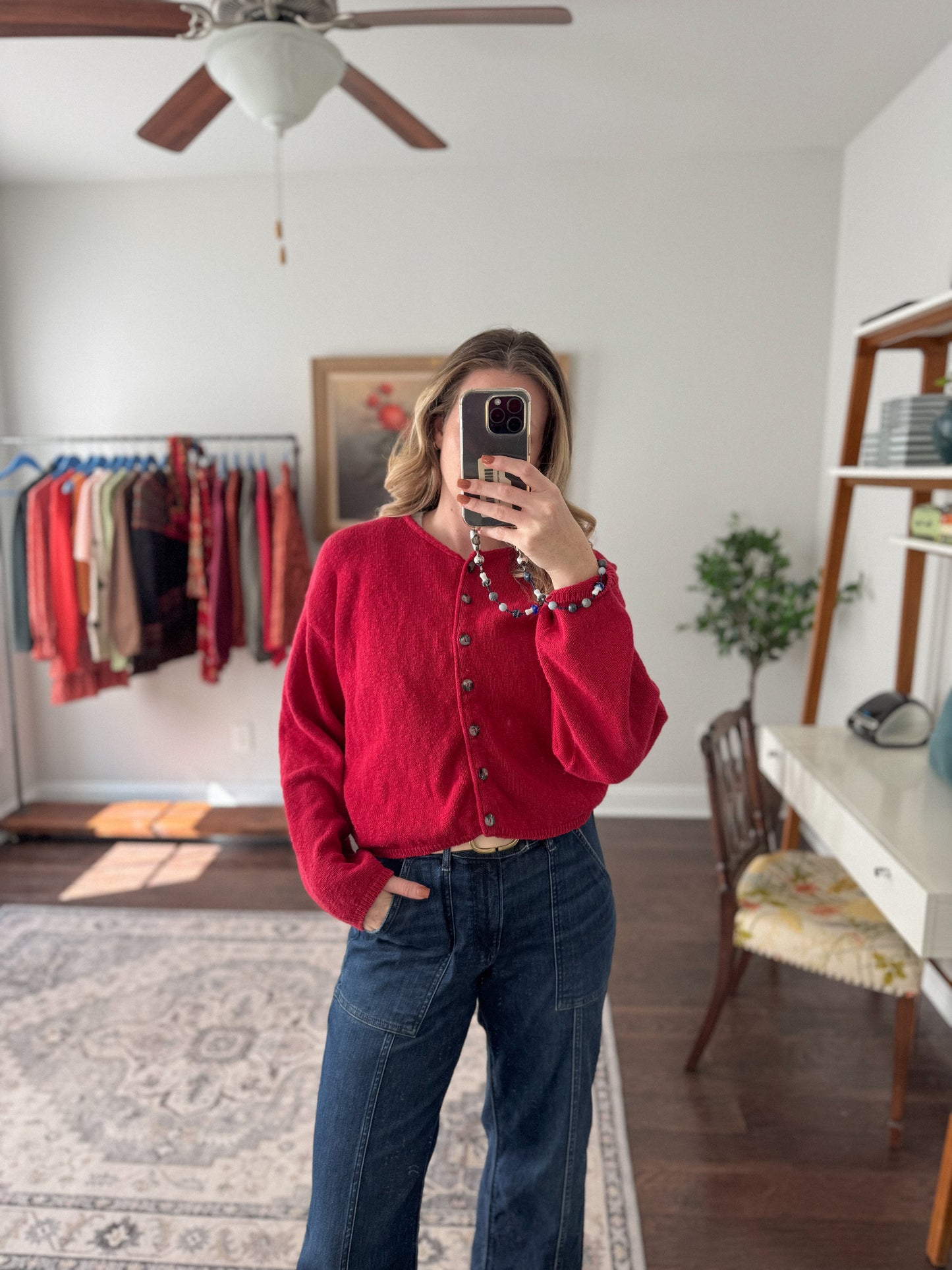 Vintage Red Knit Sweater Cardigan