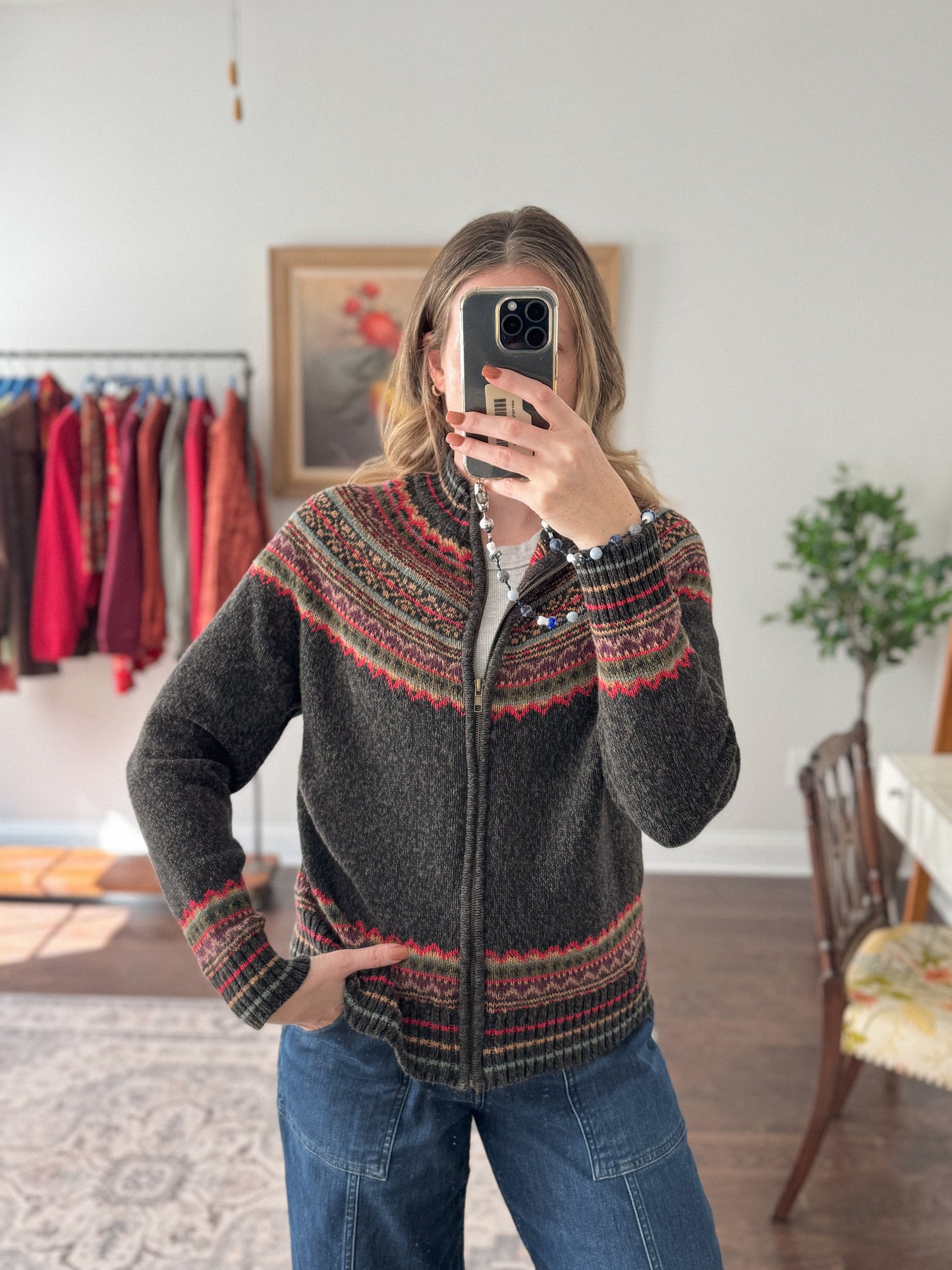 Vintage Fair Isle Zip Up Sweater