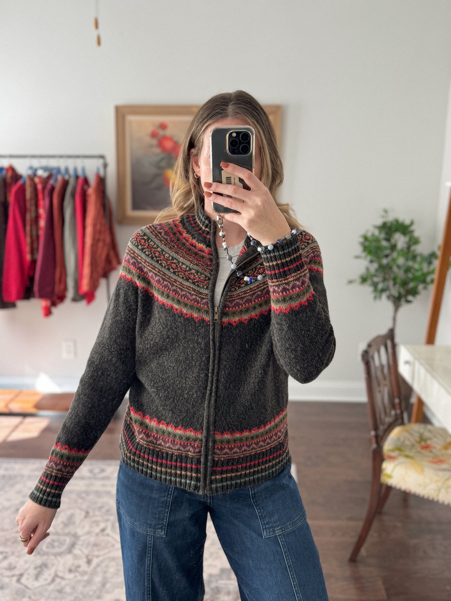 Vintage Fair Isle Zip Up Sweater