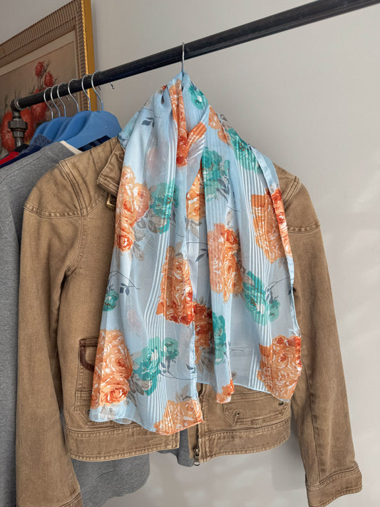Vintage Blue Floral Scarf