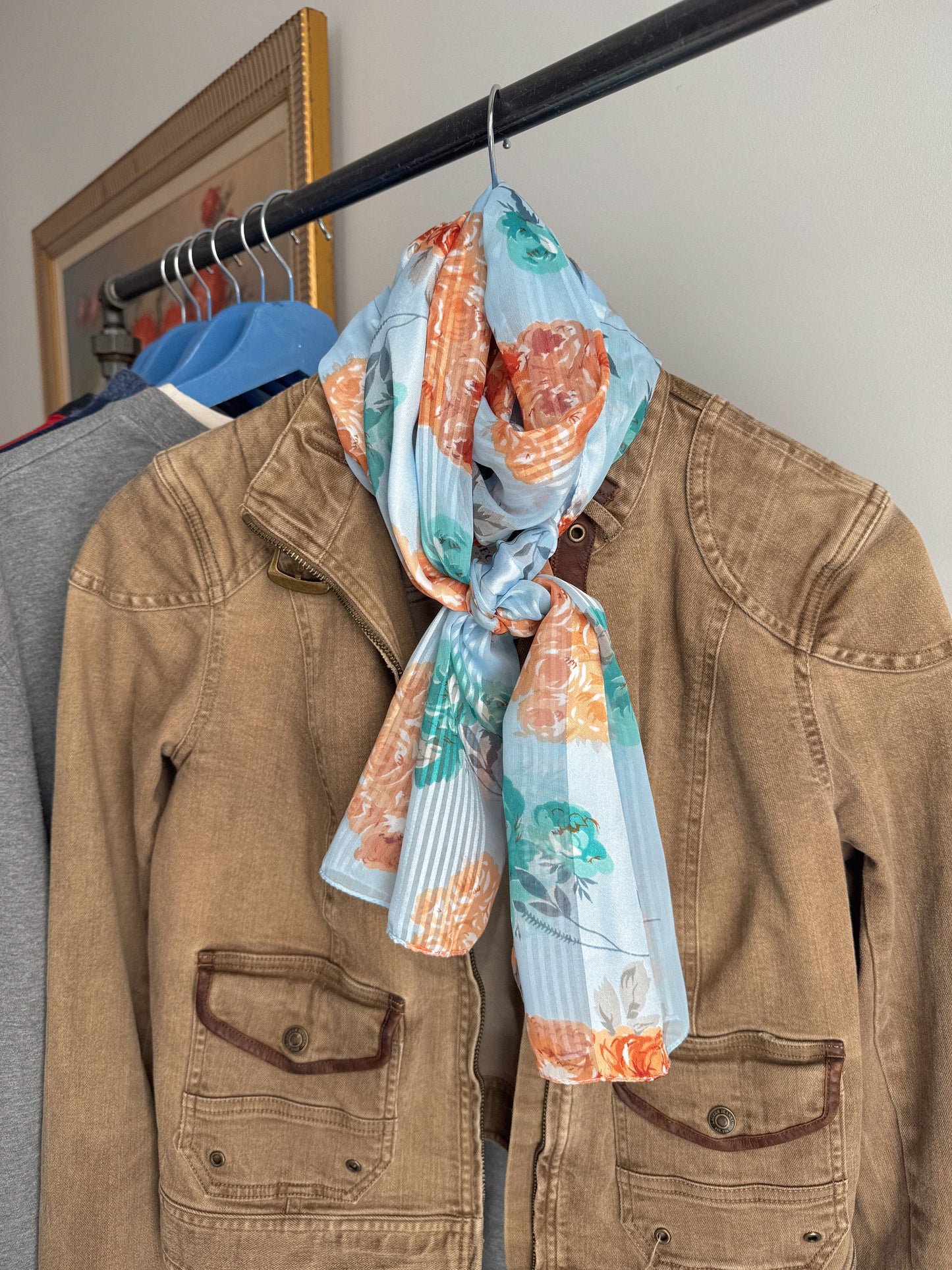 Vintage Blue Floral Scarf