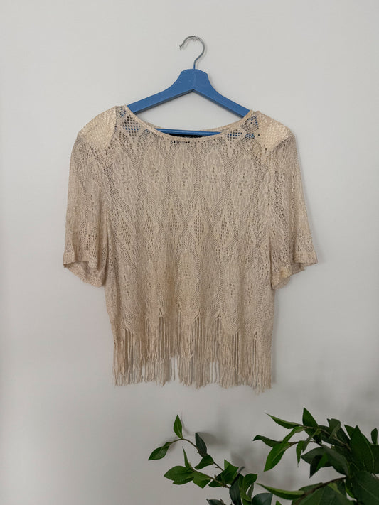 Vintage Lace Fringe Shimmer Top