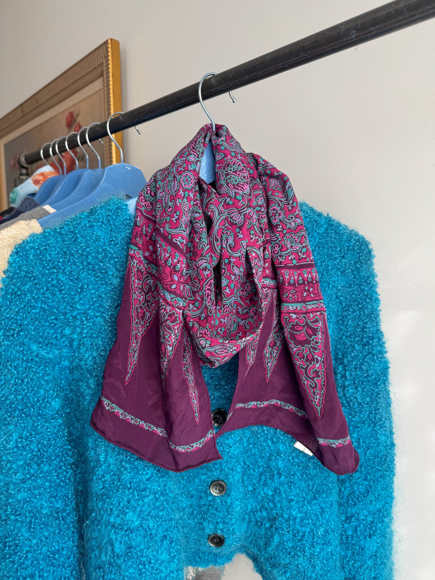 Vintage Purple Floral Silk Scarf