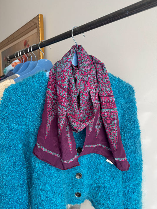 Vintage Purple Floral Silk Scarf