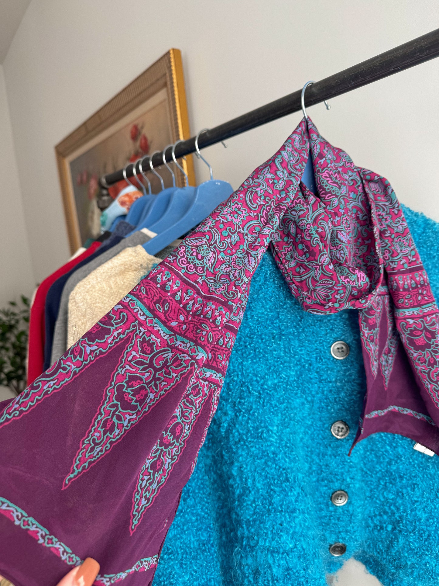 Vintage Purple Floral Silk Scarf