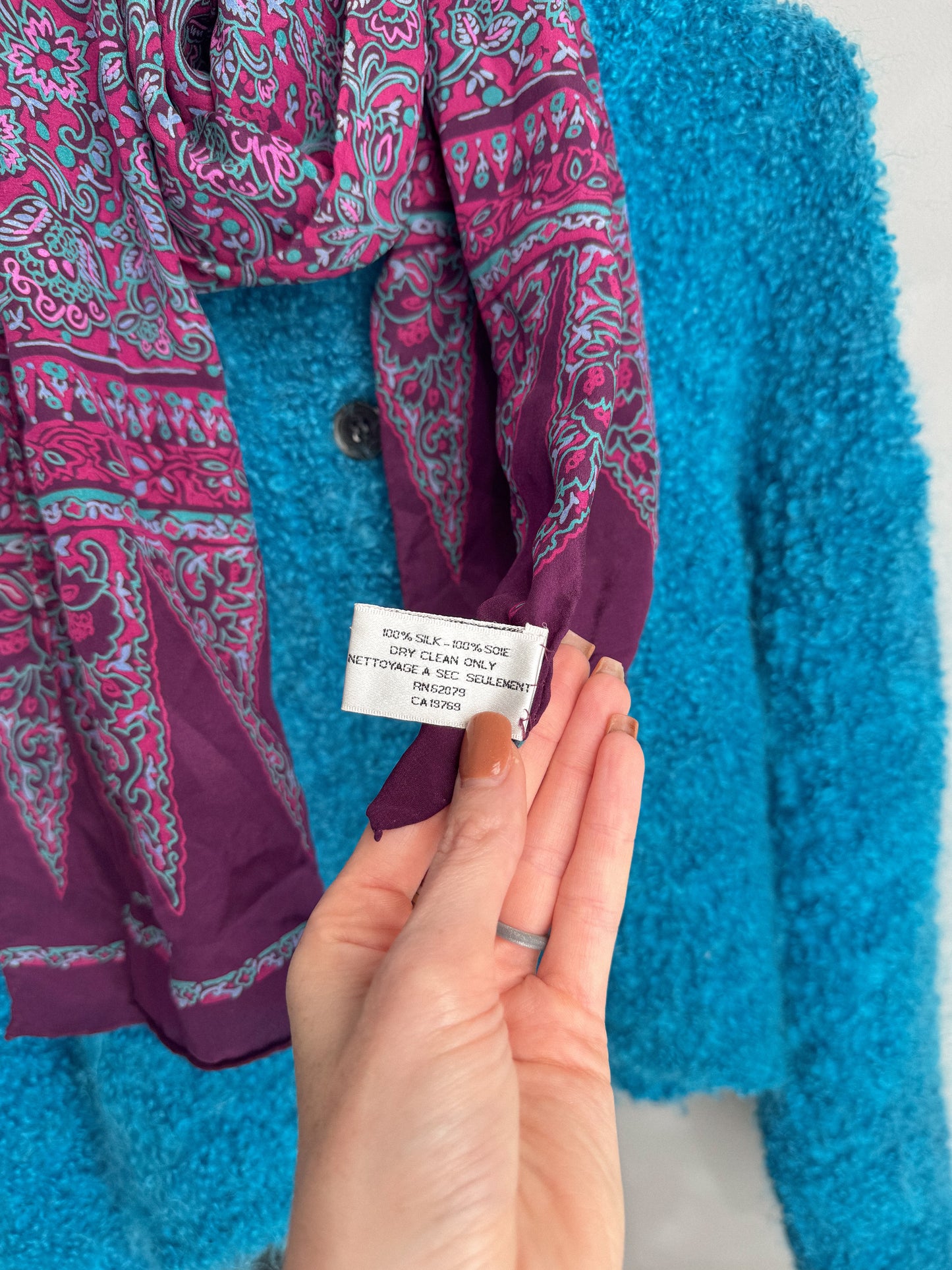 Vintage Purple Floral Silk Scarf