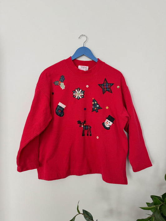 Vintage Holiday Icon Button Sweatshirt
