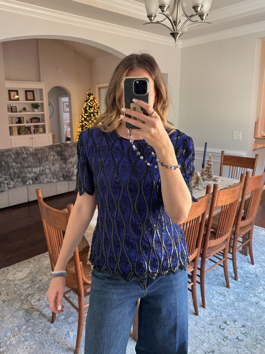 1980's Stenay Silk Beaded Top | Size M/L