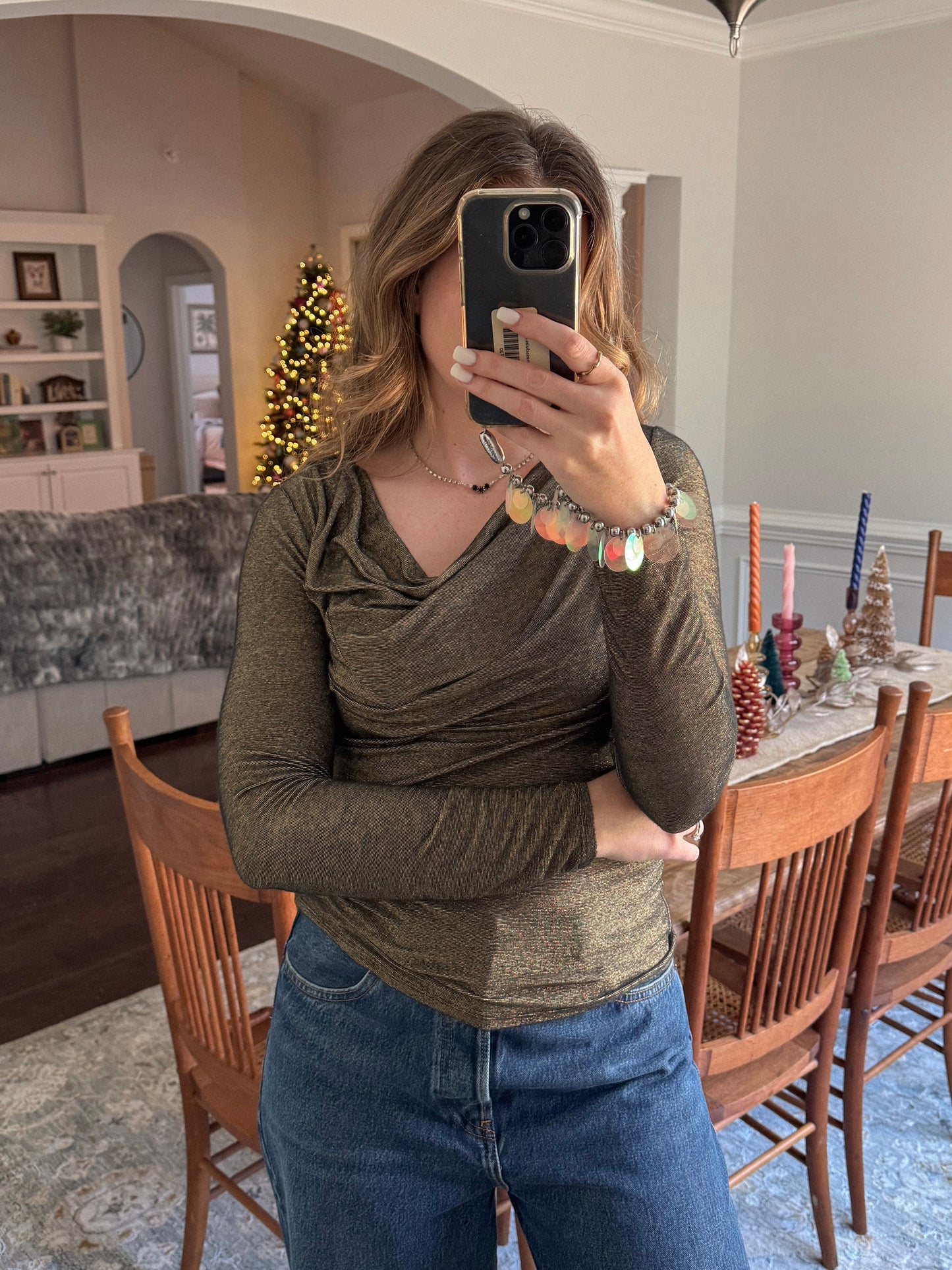 Y2K Shimmer Long Sleeve Top | Size S