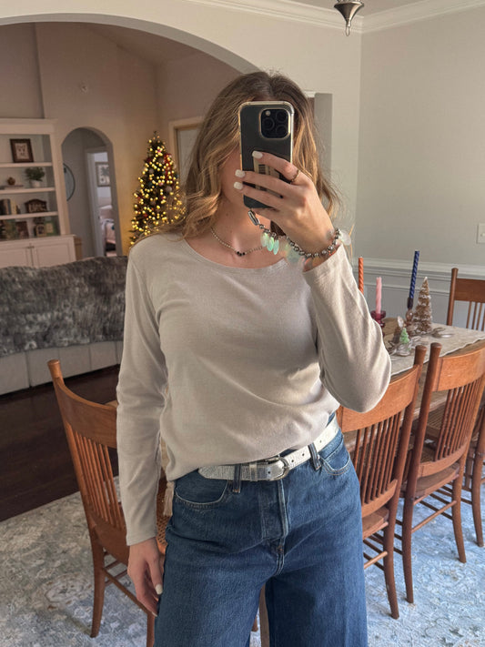 Modern Silver Shimmer Long Sleeve Top | Size M