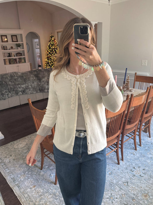 Modern Ivory Pearl Cardigan | Size PM