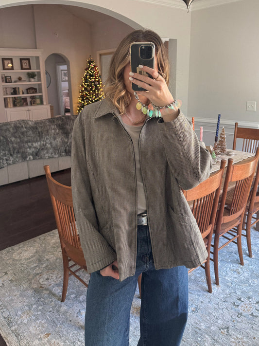 Early 1990's Houndstooth Zip Up Jacket | Size L