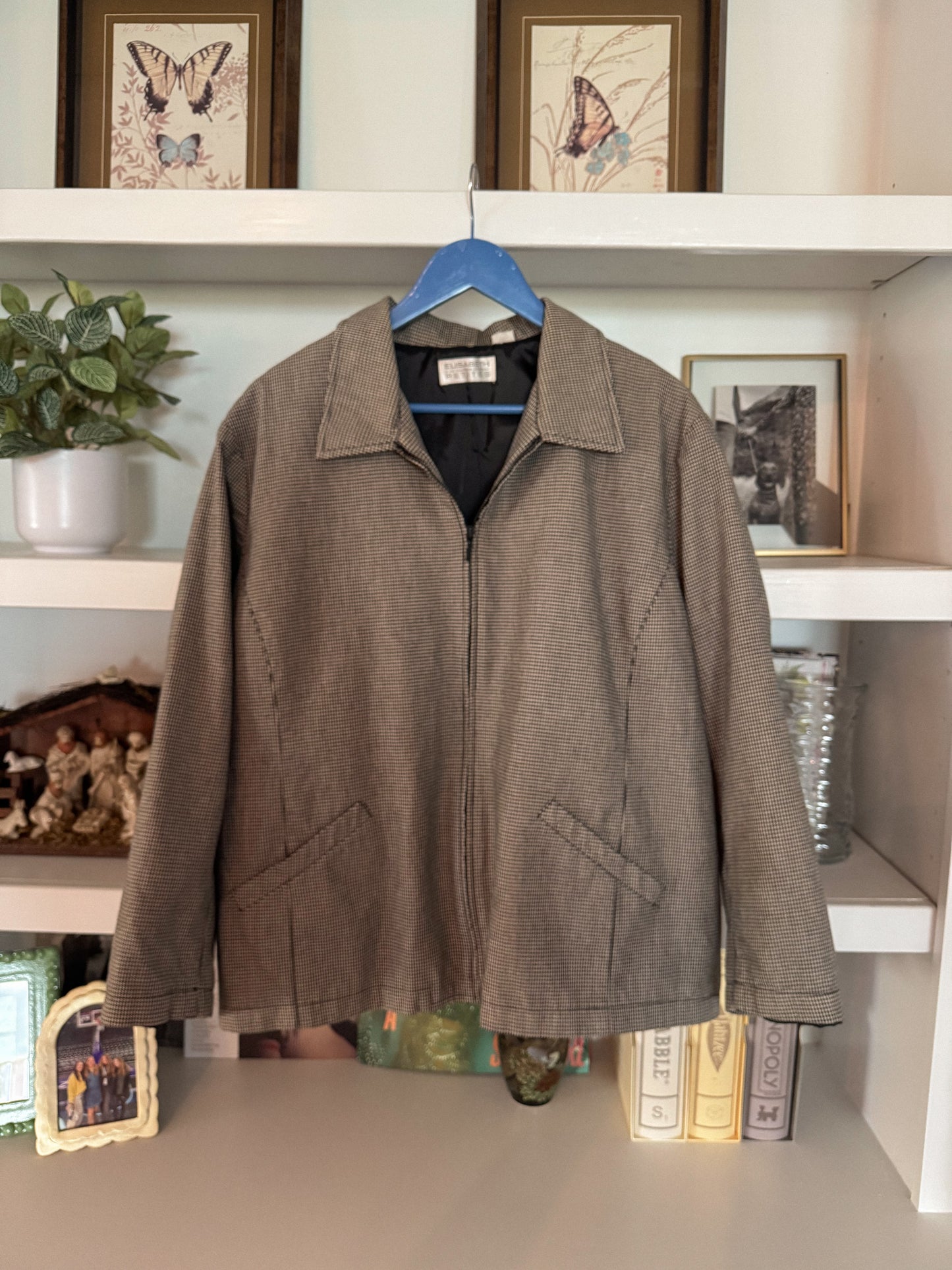 Early 1990's Houndstooth Zip Up Jacket | Size L