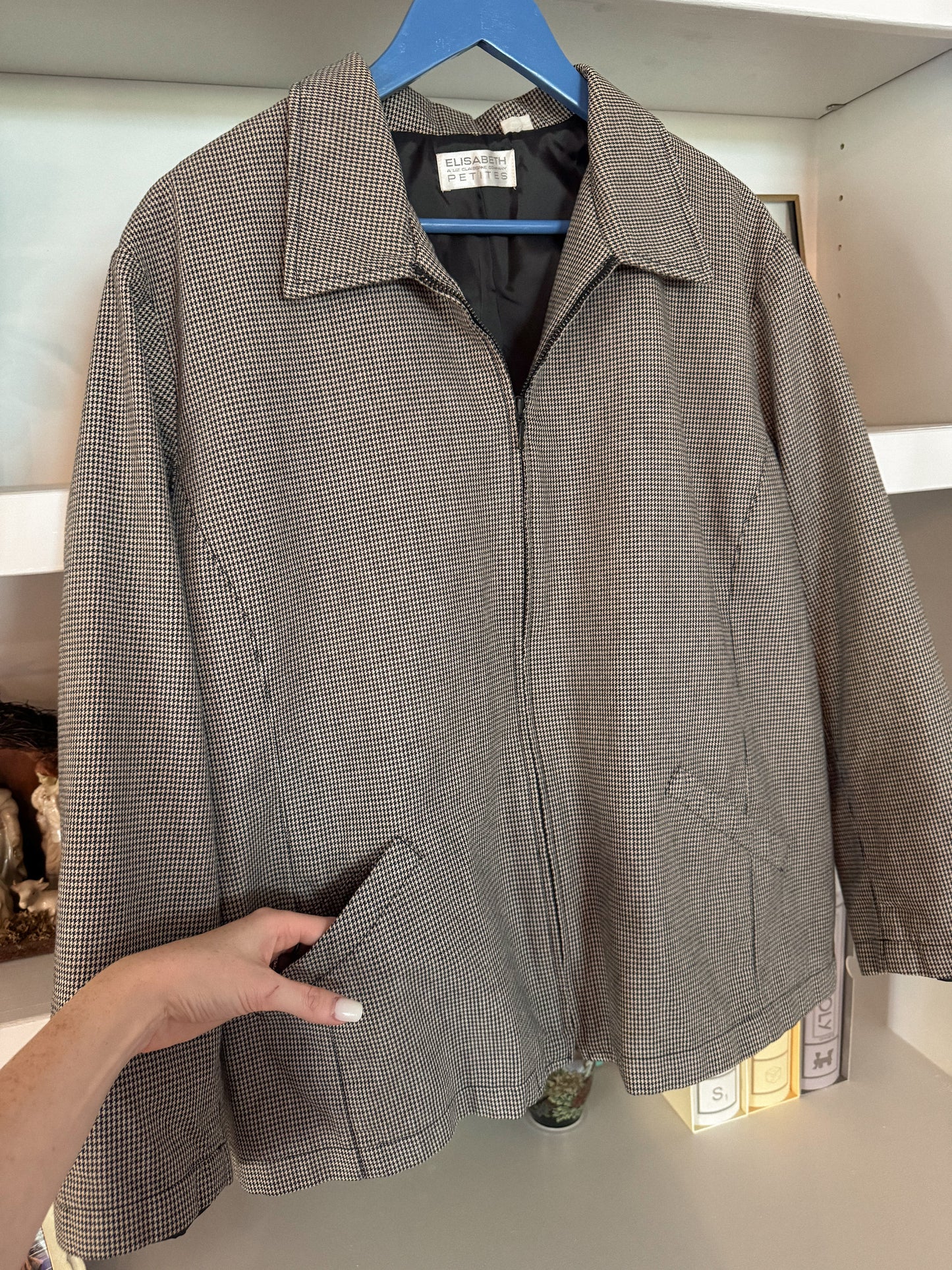 Early 1990's Houndstooth Zip Up Jacket | Size L