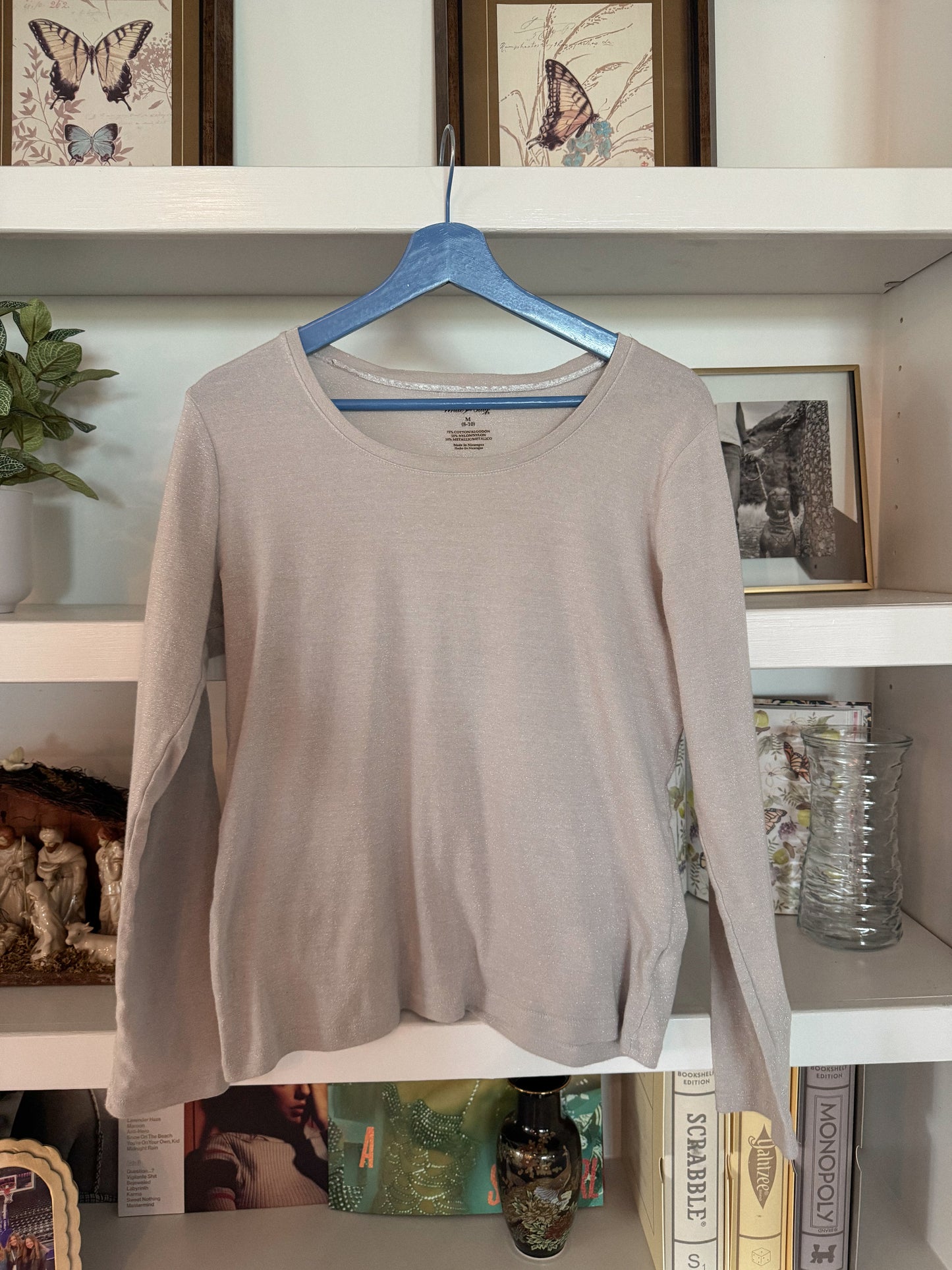 Modern Silver Shimmer Long Sleeve Top | Size M
